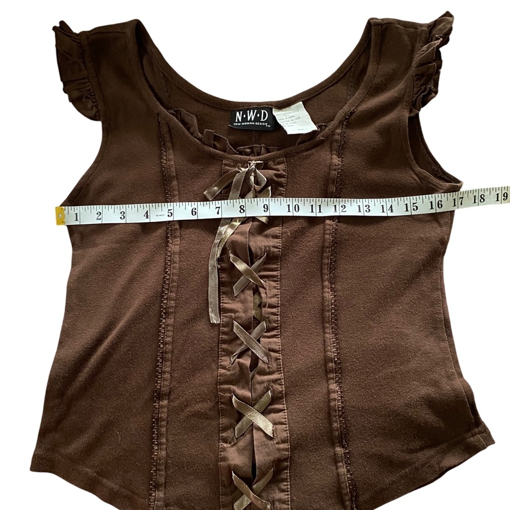 Vintage Y2K Lace Up Top Cotton Corset Style Renaissance Brown Tank Top M Womens - Picture 4 of 9